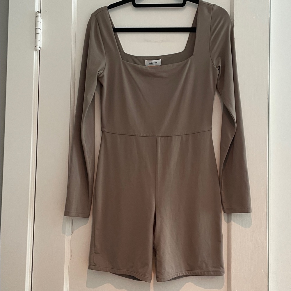 ARITZIA Babaton Contour Square Neck Long Sleeve Romper TAUPE